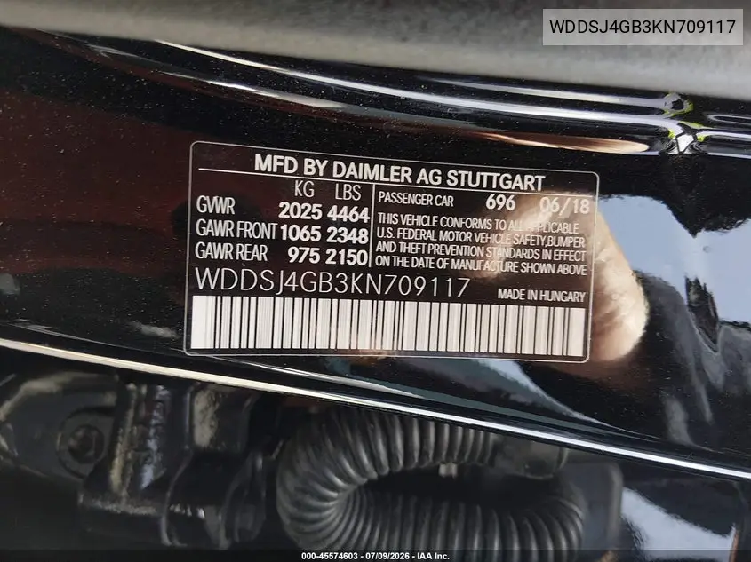 2019 Mercedes-Benz Cla 250 4Matic VIN: WDDSJ4GB3KN709117 Lot: 45574603