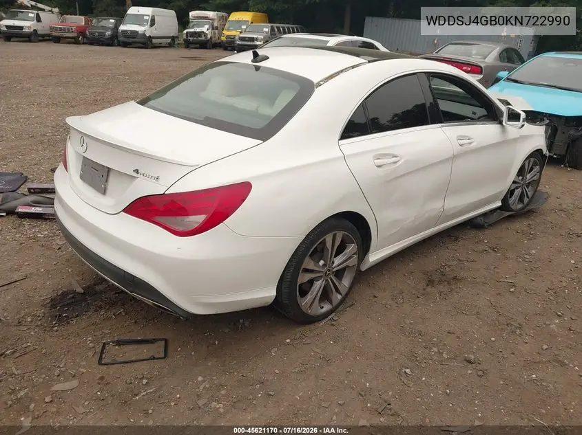 2019 Mercedes-Benz Cla 250 4Matic VIN: WDDSJ4GB0KN722990 Lot: 45621170