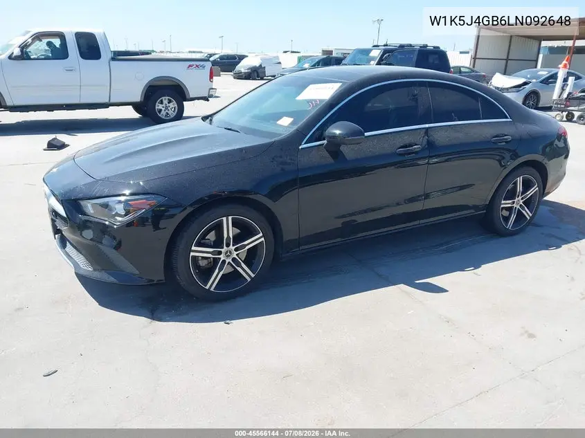 2020 Mercedes-Benz Cla 250 VIN: W1K5J4GB6LN092648 Lot: 45566144