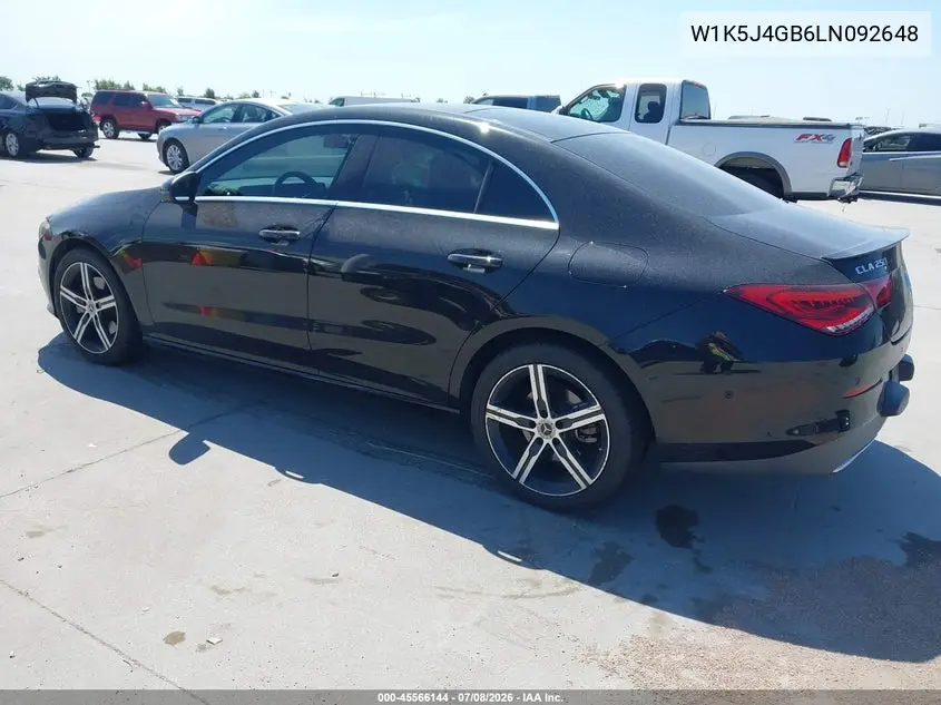 2020 Mercedes-Benz Cla 250 VIN: W1K5J4GB6LN092648 Lot: 45566144