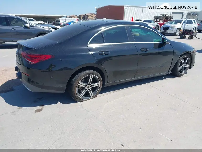 2020 Mercedes-Benz Cla 250 VIN: W1K5J4GB6LN092648 Lot: 45566144
