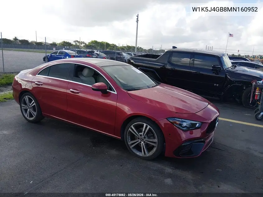 2021 Mercedes-Benz Cla 250 VIN: W1K5J4GB8MN160952 Lot: 45178862