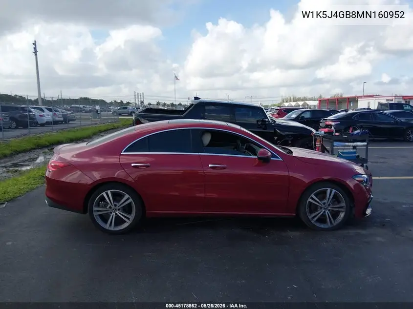2021 Mercedes-Benz Cla 250 VIN: W1K5J4GB8MN160952 Lot: 45178862