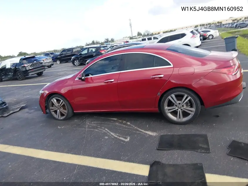 2021 Mercedes-Benz Cla 250 VIN: W1K5J4GB8MN160952 Lot: 45178862
