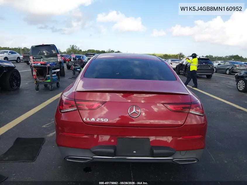 2021 Mercedes-Benz Cla 250 VIN: W1K5J4GB8MN160952 Lot: 45178862