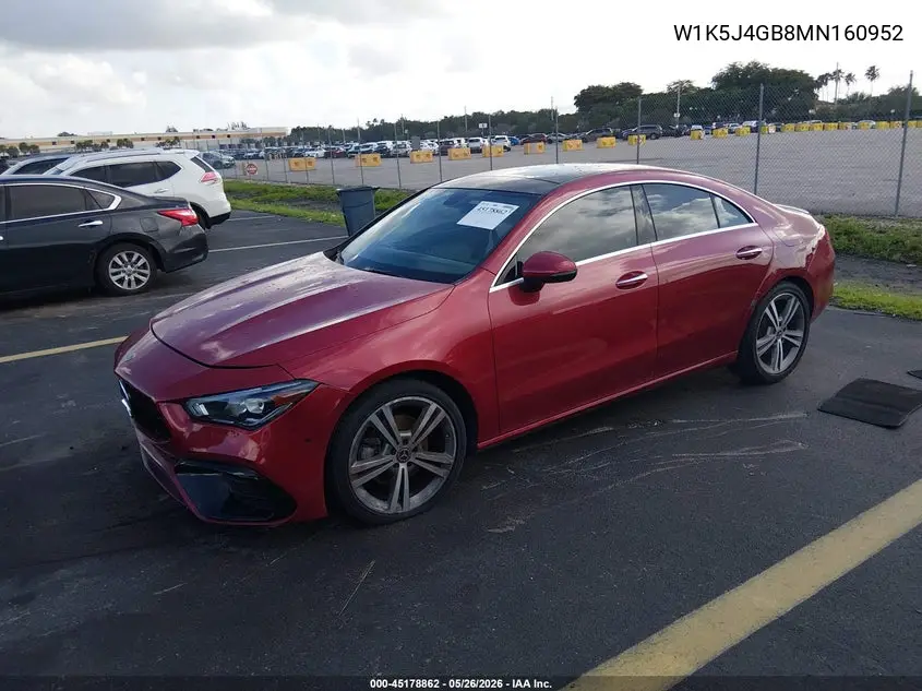 2021 Mercedes-Benz Cla 250 VIN: W1K5J4GB8MN160952 Lot: 45178862