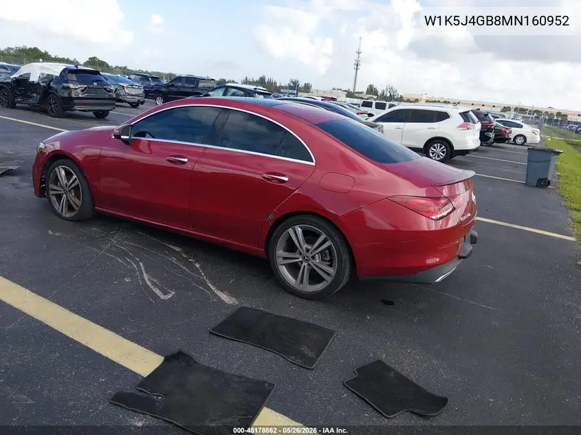 2021 Mercedes-Benz Cla 250 VIN: W1K5J4GB8MN160952 Lot: 45178862