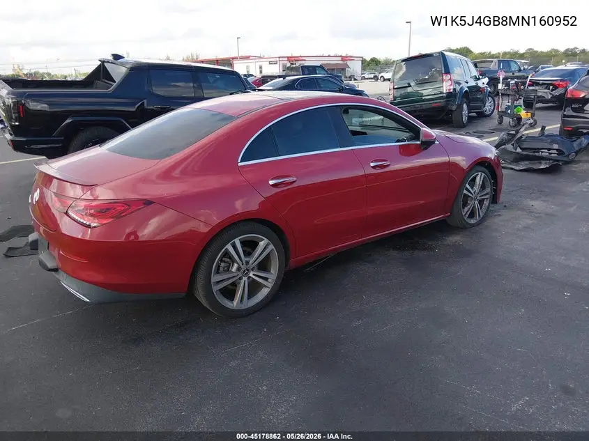 2021 Mercedes-Benz Cla 250 VIN: W1K5J4GB8MN160952 Lot: 45178862