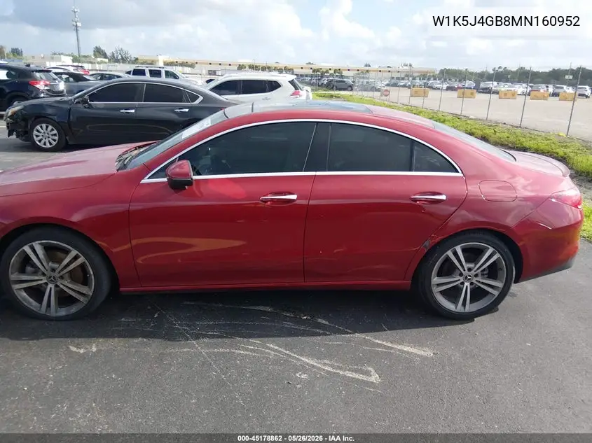 2021 Mercedes-Benz Cla 250 VIN: W1K5J4GB8MN160952 Lot: 45178862