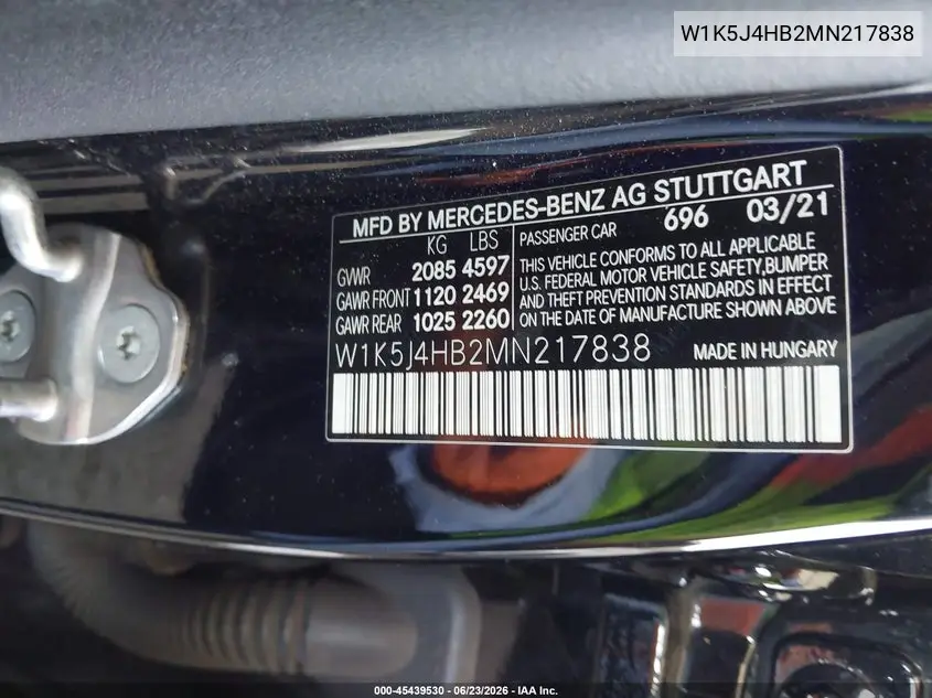 2021 Mercedes-Benz Cla 250 4Matic VIN: W1K5J4HB2MN217838 Lot: 45439530
