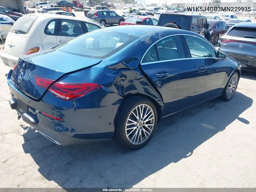 2021 Mercedes-Benz Cla 250 VIN: W1K5J4GB3MN229935 Lot: 45444160