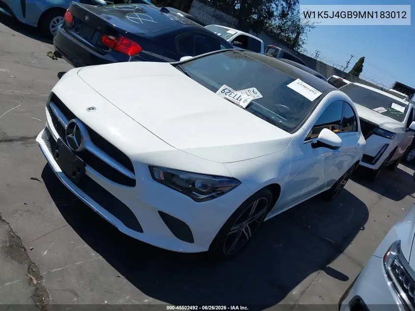 2021 Mercedes-Benz Cla 250 VIN: W1K5J4GB9MN183012 Lot: 45502492