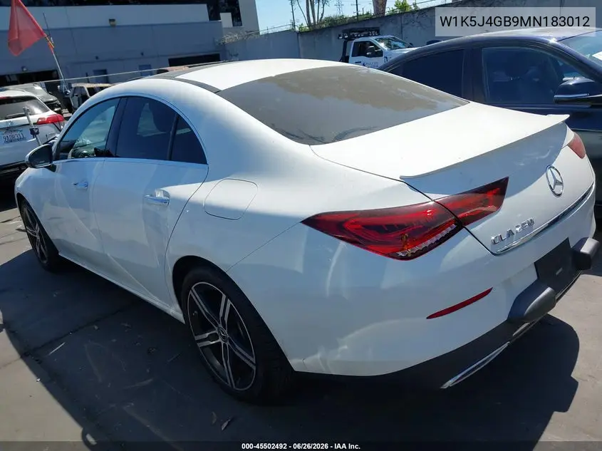 2021 Mercedes-Benz Cla 250 VIN: W1K5J4GB9MN183012 Lot: 45502492