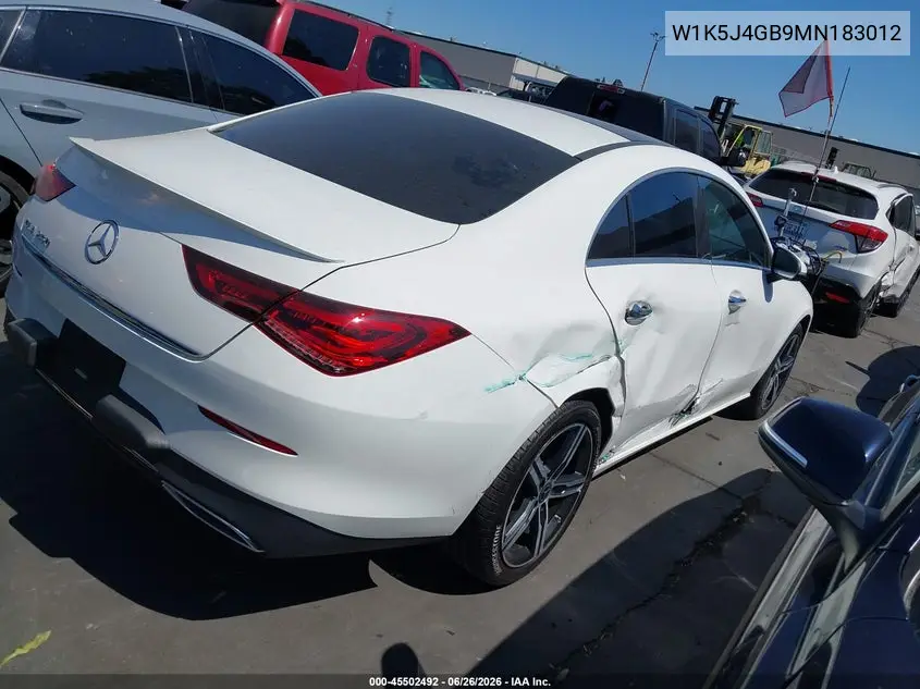 2021 Mercedes-Benz Cla 250 VIN: W1K5J4GB9MN183012 Lot: 45502492