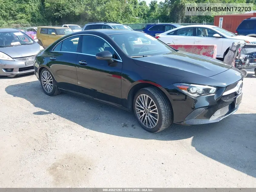 2021 Mercedes-Benz Cla 250 4Matic VIN: W1K5J4HB5MN172703 Lot: 45521292