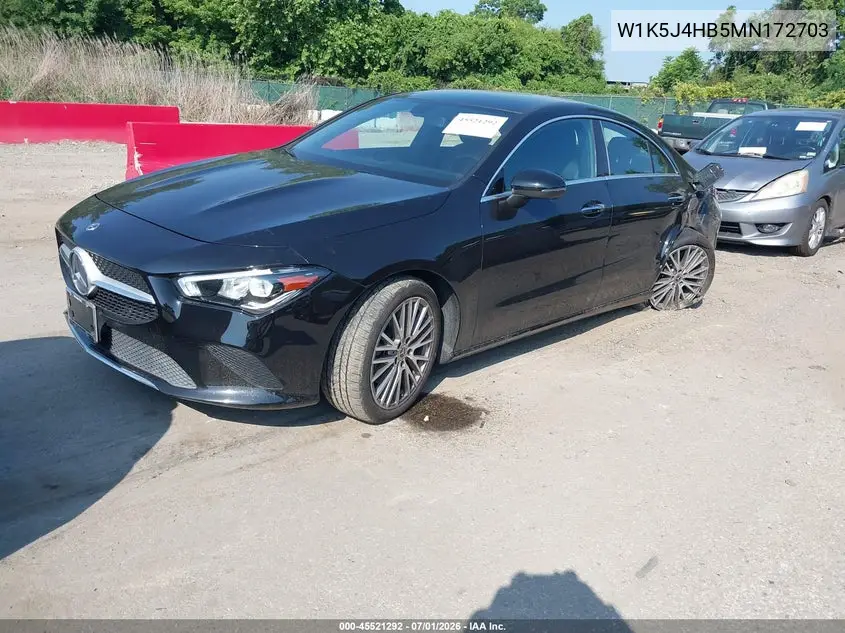 2021 Mercedes-Benz Cla 250 4Matic VIN: W1K5J4HB5MN172703 Lot: 45521292
