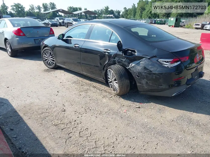 2021 Mercedes-Benz Cla 250 4Matic VIN: W1K5J4HB5MN172703 Lot: 45521292