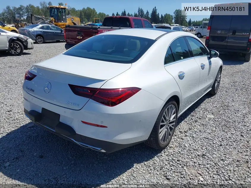 2024 Mercedes-Benz Cla 250 Coupe 4Matic VIN: W1K5J4HB1RN450181 Lot: 45603577