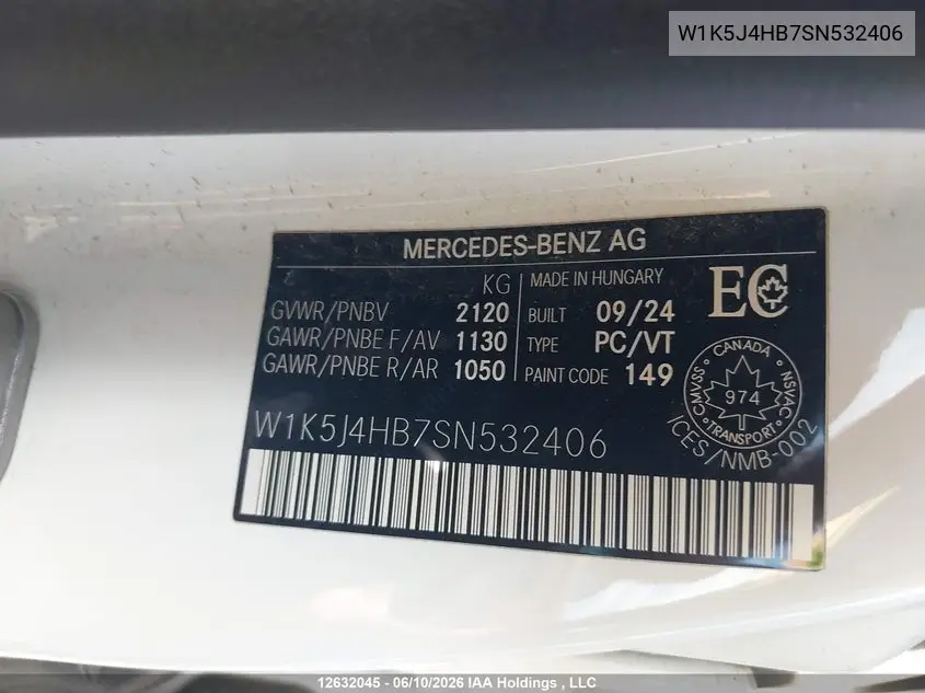 2025 Mercedes-Benz Cla 250 4Matic VIN: W1K5J4HB7SN532406 Lot: 12632045