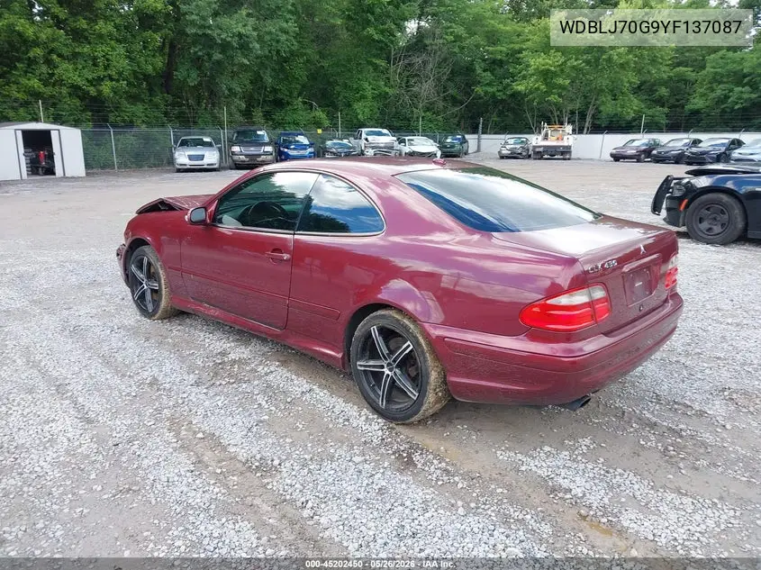 2000 Mercedes-Benz Clk 430 VIN: WDBLJ70G9YF137087 Lot: 45202450