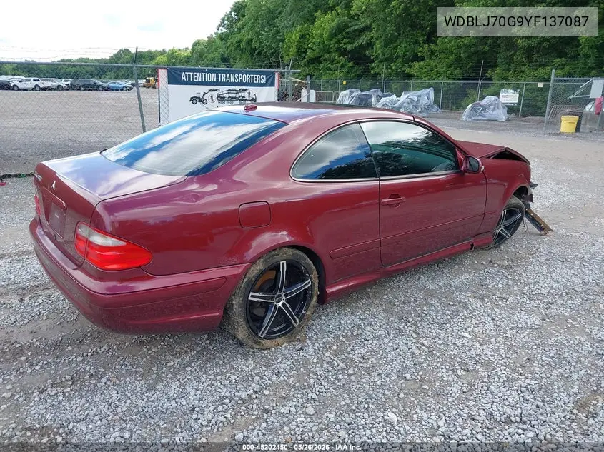 2000 Mercedes-Benz Clk 430 VIN: WDBLJ70G9YF137087 Lot: 45202450