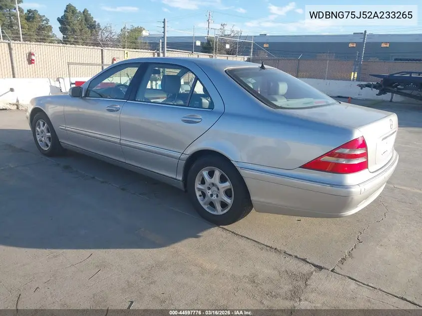 2002 Mercedes-Benz S 500 VIN: WDBNG75J52A233265 Lot: 44597776