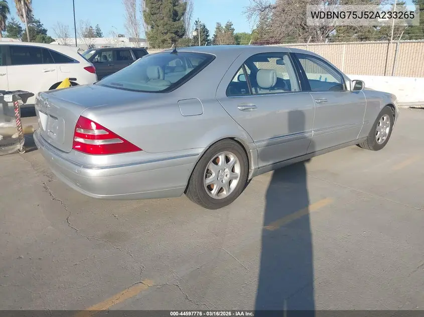 2002 Mercedes-Benz S 500 VIN: WDBNG75J52A233265 Lot: 44597776
