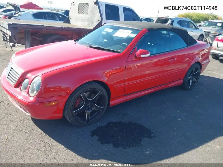2002 Mercedes-Benz Clk 55 Amg VIN: WDBLK74G82T114948 Lot: 44623354