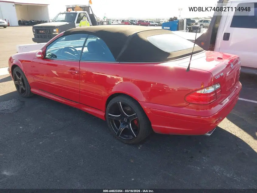2002 Mercedes-Benz Clk 55 Amg VIN: WDBLK74G82T114948 Lot: 44623354