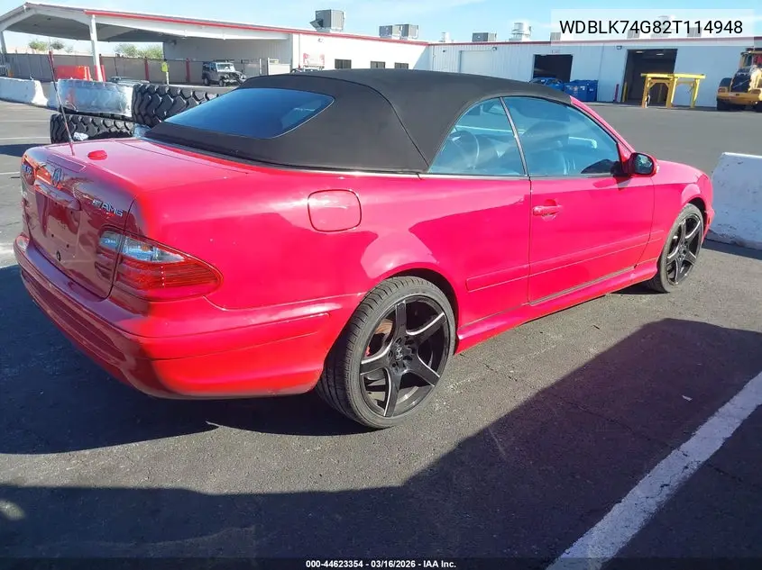 2002 Mercedes-Benz Clk 55 Amg VIN: WDBLK74G82T114948 Lot: 44623354