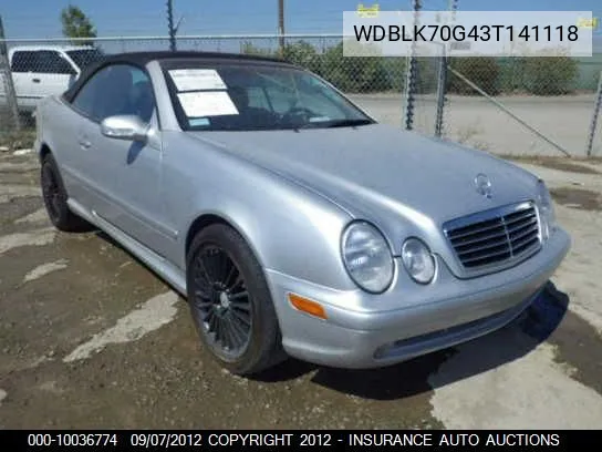 2003 Mercedes-Benz Clk430 VIN: WDBLK70G43T141118 Lot: 10036774