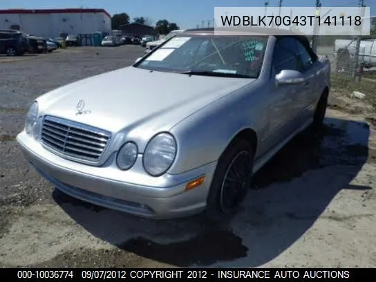 2003 Mercedes-Benz Clk430 VIN: WDBLK70G43T141118 Lot: 10036774