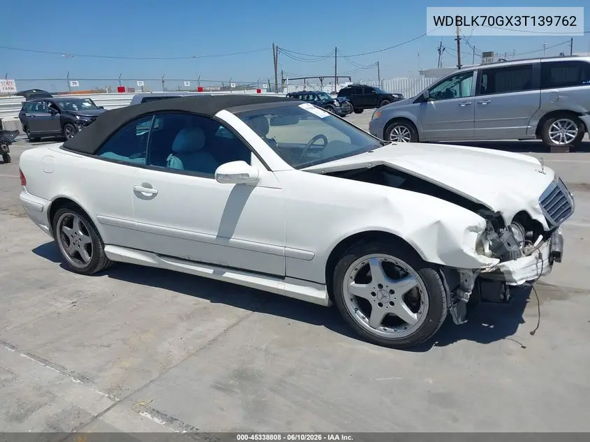 2003 Mercedes-Benz Clk 430 VIN: WDBLK70GX3T139762 Lot: 45338808