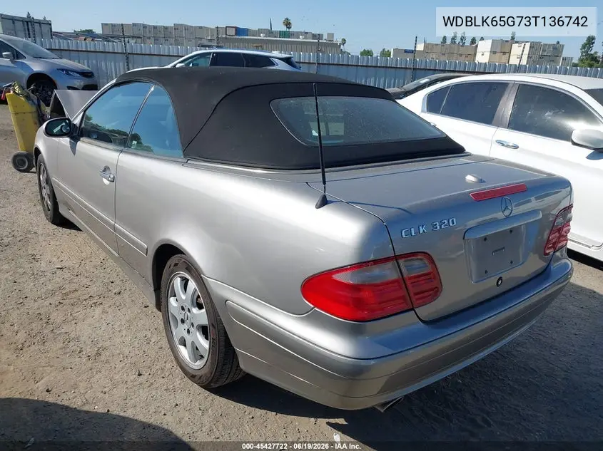 2003 Mercedes-Benz Clk 320 VIN: WDBLK65G73T136742 Lot: 45427722