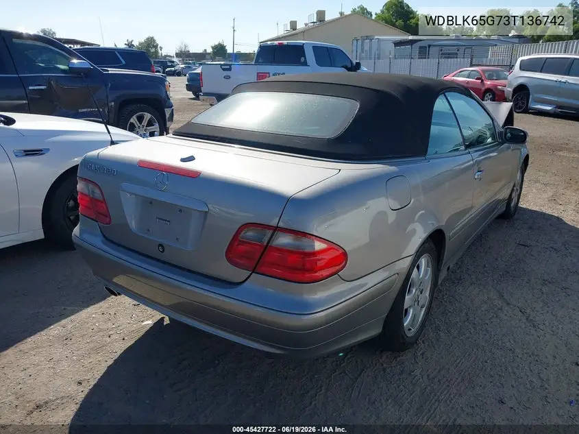 2003 Mercedes-Benz Clk 320 VIN: WDBLK65G73T136742 Lot: 45427722