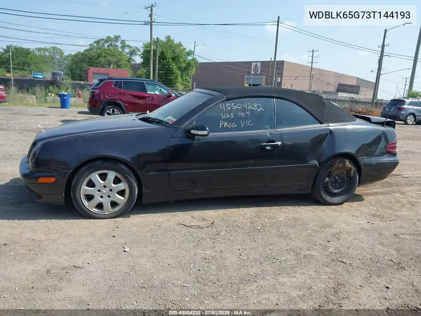 2003 Mercedes-Benz Clk 320 VIN: WDBLK65G73T144193 Lot: 45504232