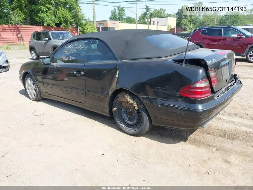 2003 Mercedes-Benz Clk 320 VIN: WDBLK65G73T144193 Lot: 45504232