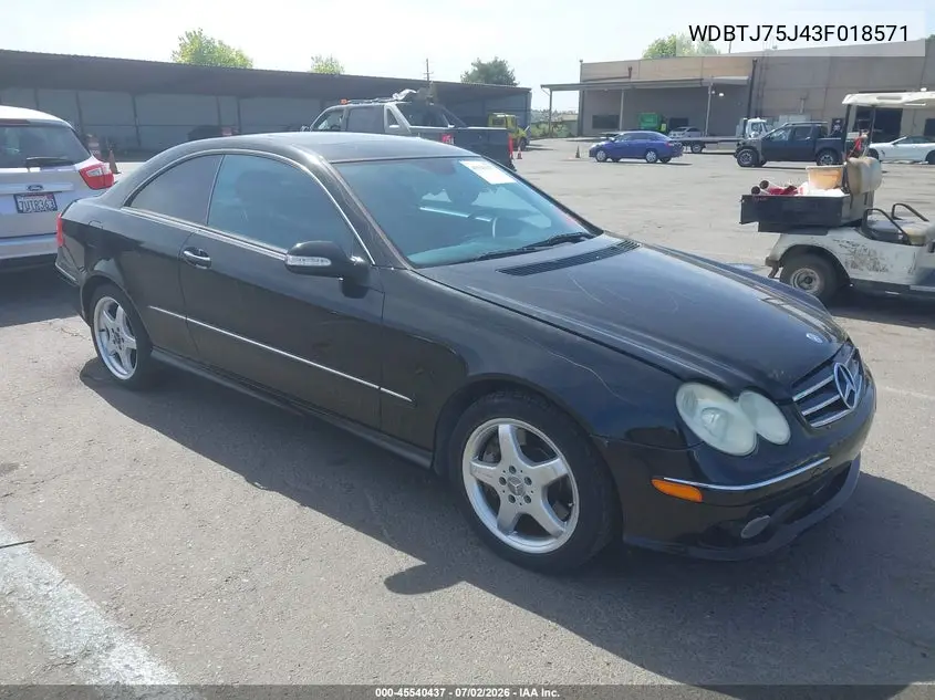 2003 Mercedes-Benz Clk 500 VIN: WDBTJ75J43F018571 Lot: 45540437