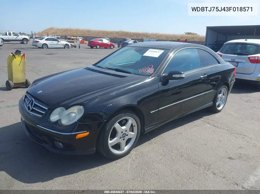 2003 Mercedes-Benz Clk 500 VIN: WDBTJ75J43F018571 Lot: 45540437