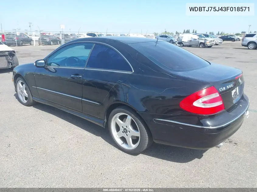 2003 Mercedes-Benz Clk 500 VIN: WDBTJ75J43F018571 Lot: 45540437
