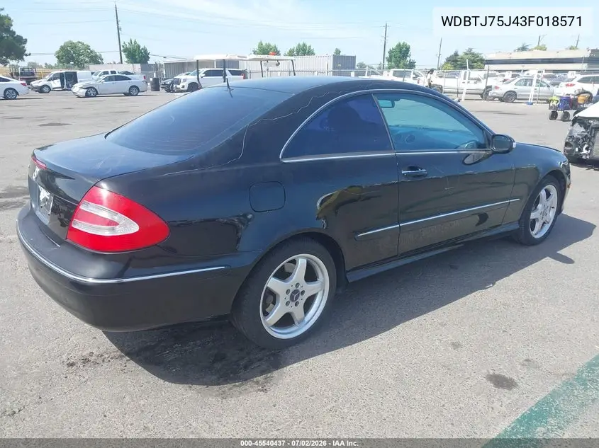 2003 Mercedes-Benz Clk 500 VIN: WDBTJ75J43F018571 Lot: 45540437