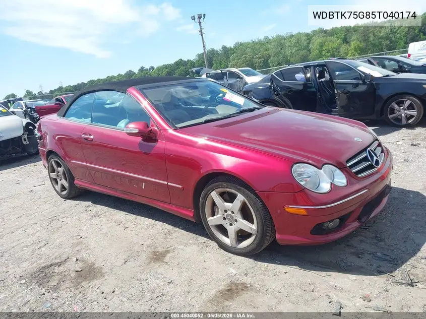 2005 Mercedes-Benz Clk 500 VIN: WDBTK75G85T040174 Lot: 45040052