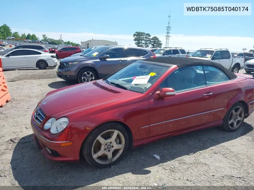 2005 Mercedes-Benz Clk 500 VIN: WDBTK75G85T040174 Lot: 45040052