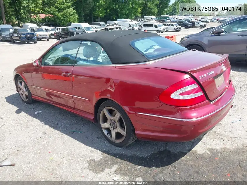 2005 Mercedes-Benz Clk 500 VIN: WDBTK75G85T040174 Lot: 45040052