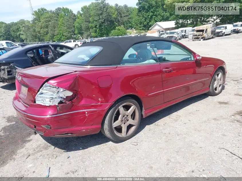 2005 Mercedes-Benz Clk 500 VIN: WDBTK75G85T040174 Lot: 45040052