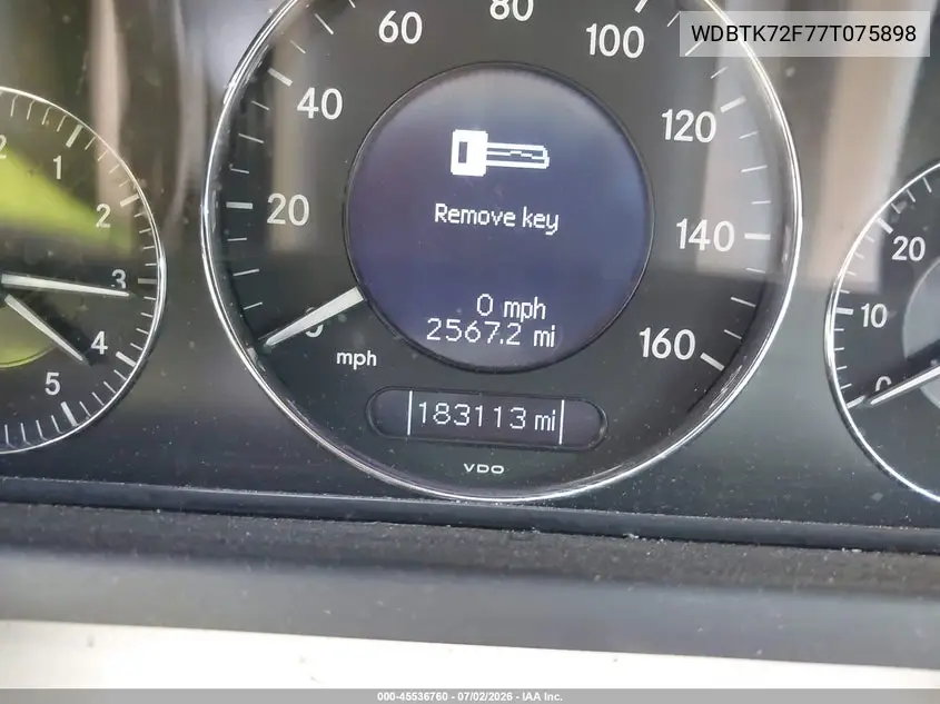 2007 Mercedes-Benz Clk 550 VIN: WDBTK72F77T075898 Lot: 45536760