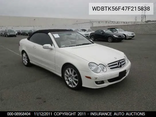 2007 Mercedes-Benz Clk350 VIN: WDBTK56F47F215838 Lot: 8958404