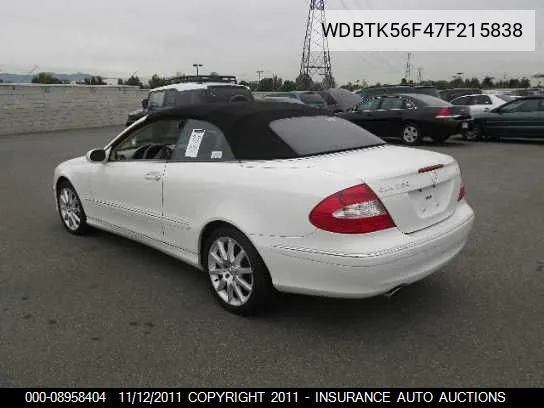 2007 Mercedes-Benz Clk350 VIN: WDBTK56F47F215838 Lot: 8958404