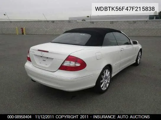 2007 Mercedes-Benz Clk350 VIN: WDBTK56F47F215838 Lot: 8958404