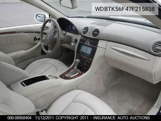 2007 Mercedes-Benz Clk350 VIN: WDBTK56F47F215838 Lot: 8958404